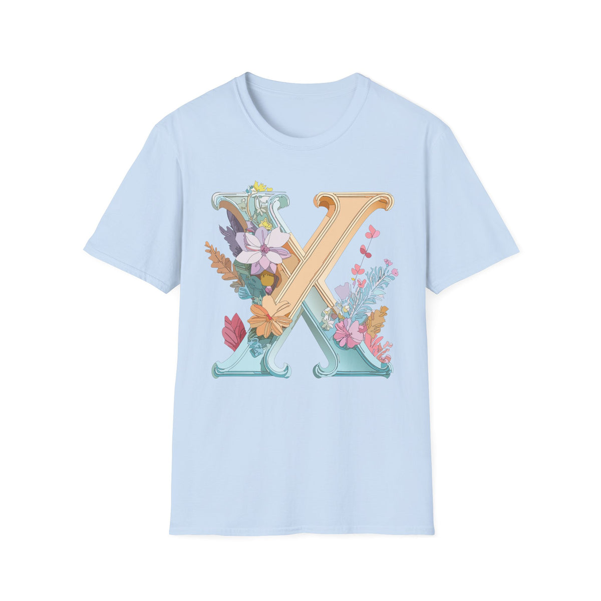 Floral Letter X T-Shirt | Botanical Monogram Tee
