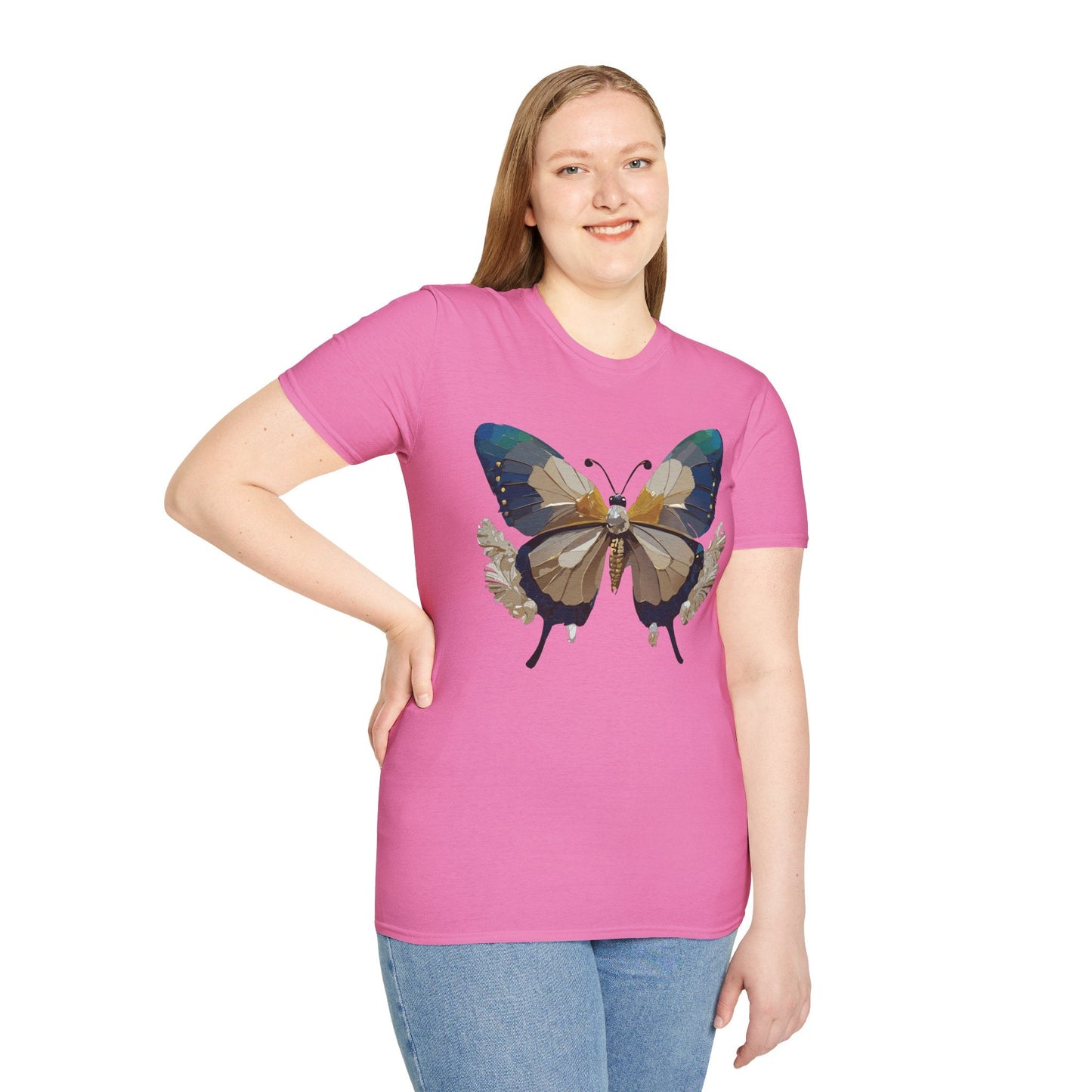Butterfly Themed Unisex T Shirt With Monarch Design Gildan Softstyle 64000 Premium Ring Spun Cotton