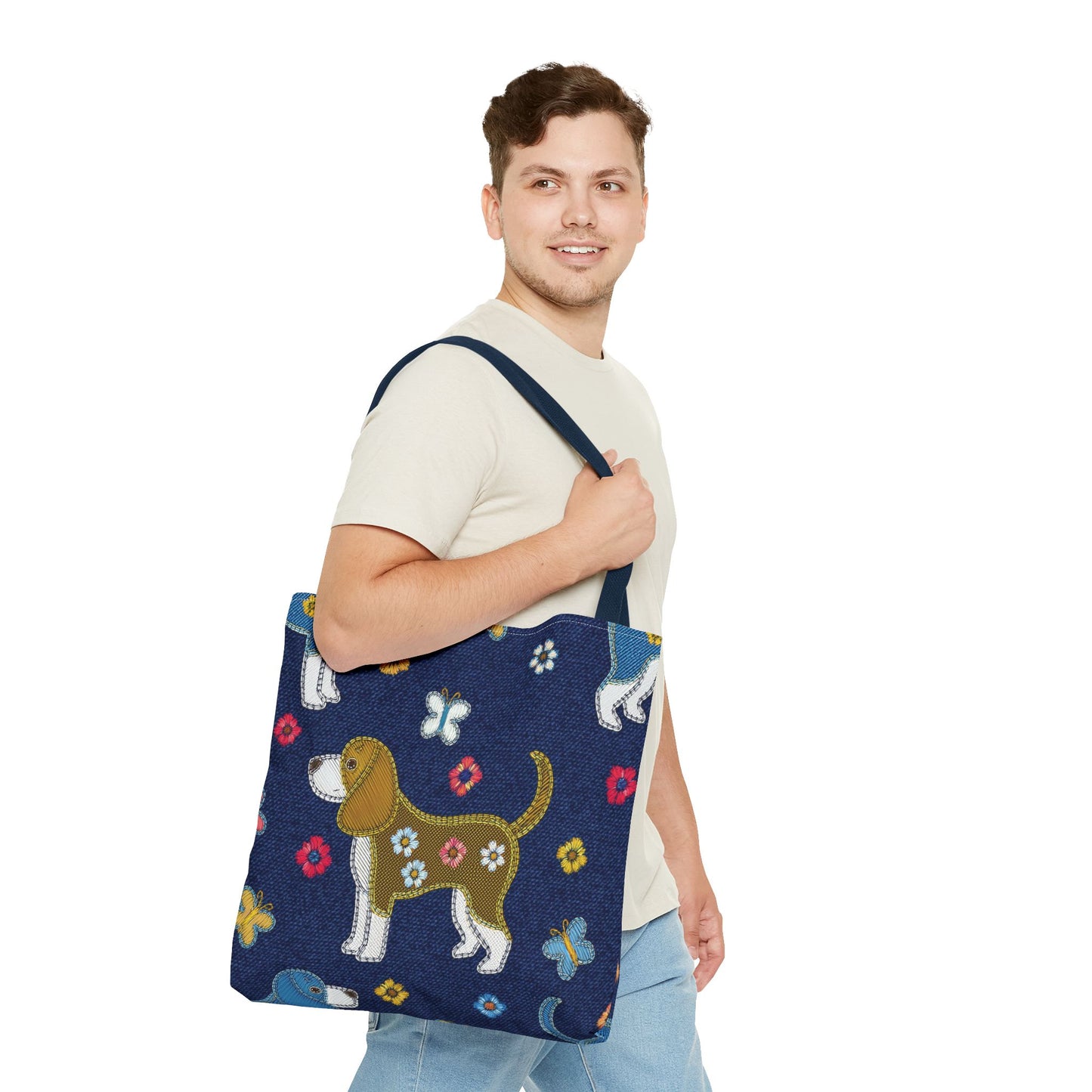 Denim Fabric Imitation Print Unisex Canvas Bag Poly Spun 3 Sizes Tote Bag 191-1