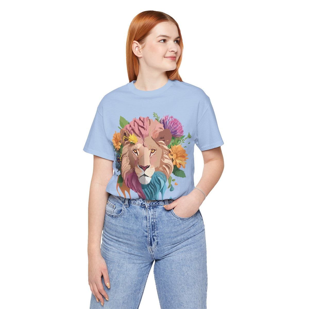 Lion Graphic Unisex Cotton Bella+Canvas Tee with Art Animal Design e45
