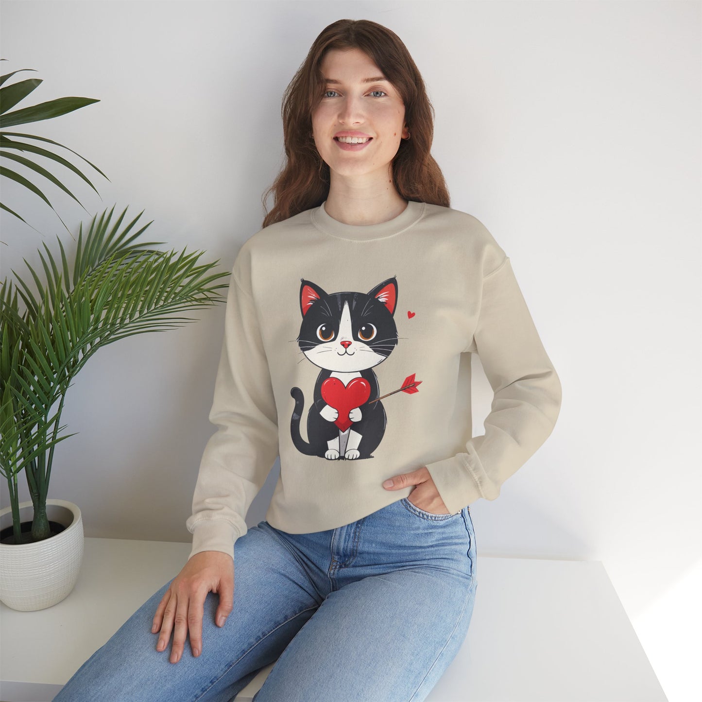 Cat Heart Sweatshirt, Heart Sweatshirt, Cat Sweatshirt, Valentine's Day Sweatshirt, 50/50 Cotton-Poly Animal Sweatshirt 103
