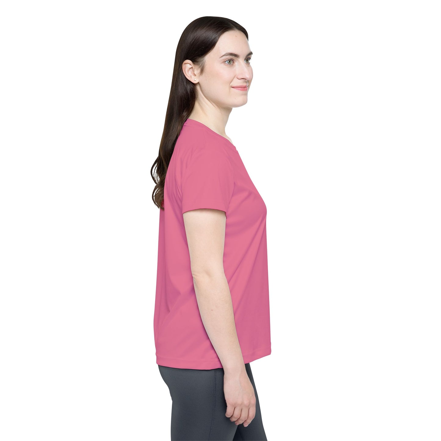 Petal Rouge Pink Women's Sports Jersey Short Sleeves 100% Poly Solid Rose Pink Color Print Athletic Tee