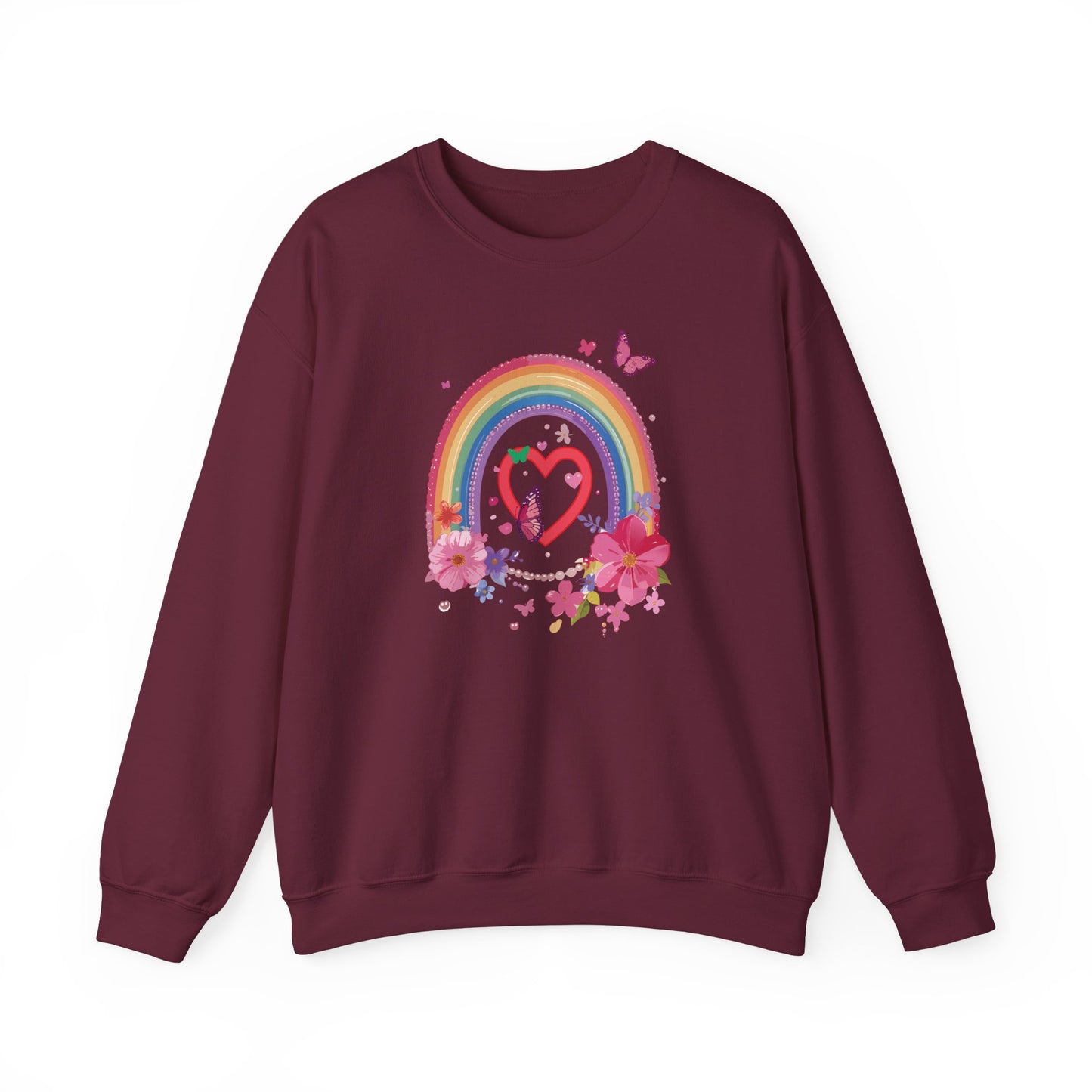 Rainbow Heart Sweatshirt, Floral Heart Sweatshirt, Floral Love Sweatshirt, Valentine's Day Sweatshirt, Rainbow Heart Floral Sweatshirt 112