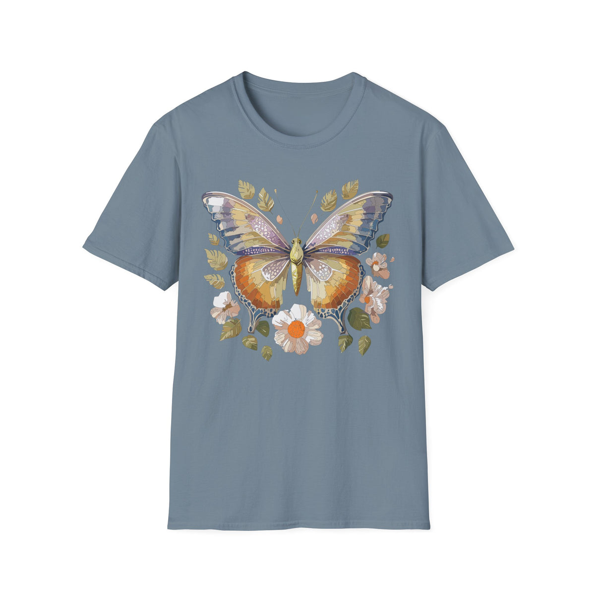 Butterfly Floral Tee — Watercolor Orange & Purple Butterfly Graphic Design Unisex 100 Cotton Gildan T-Shirt