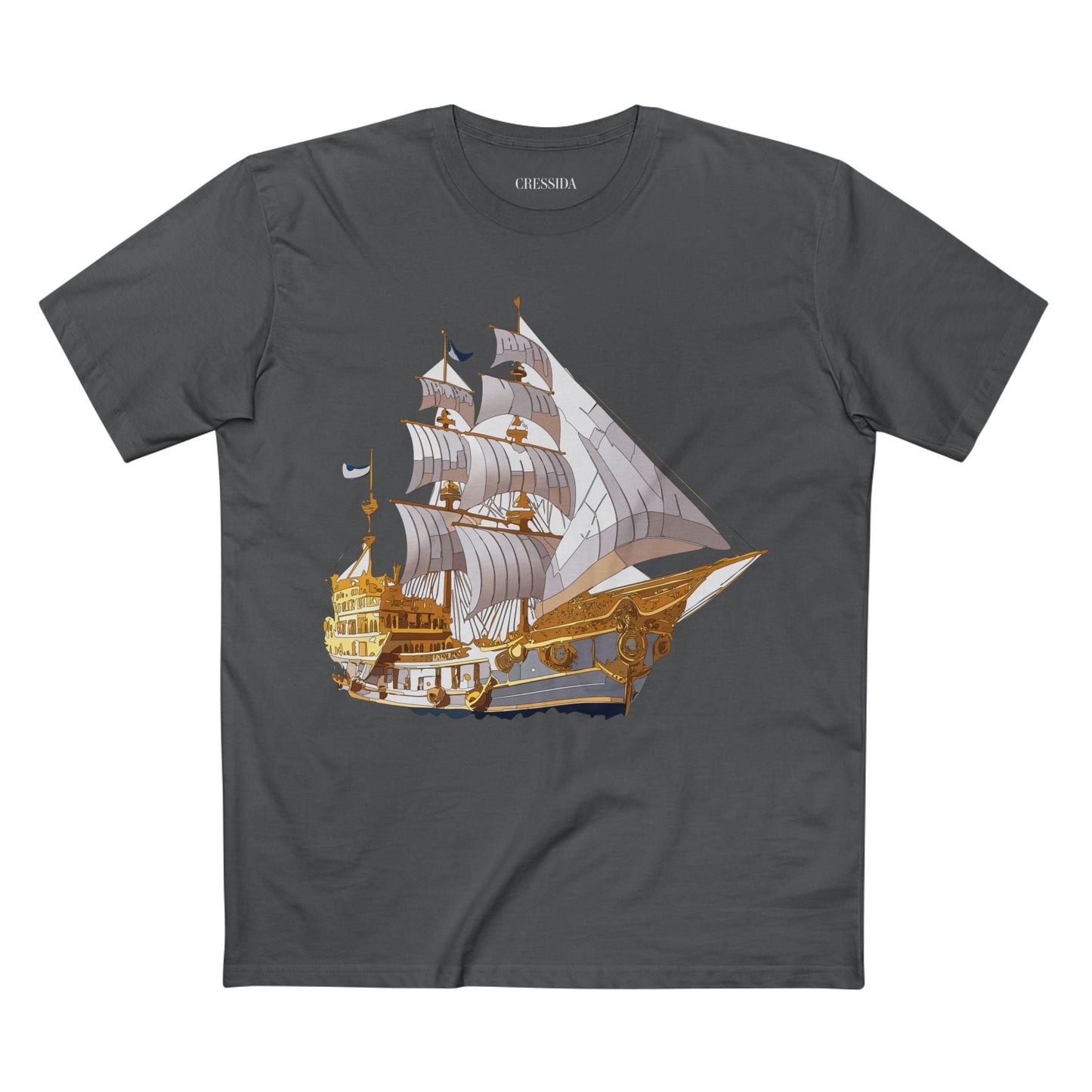 Ship Graphic Unisex 100 Cotton T-Shirt with Gold Frigate Art Design 10