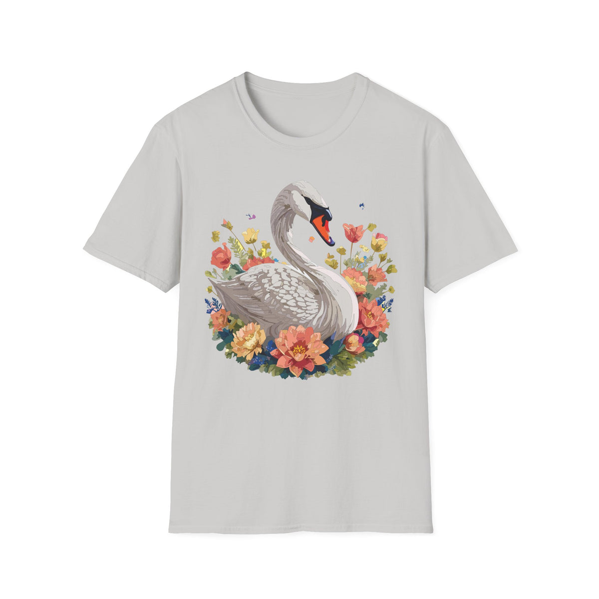 Swan with Watercolor Flowers T-Shirt | Floral Swan Illustration
