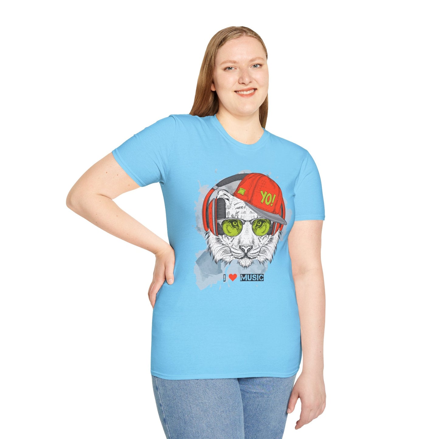 I Love Music Animals Shirt With Headphones Unisex Tee Gildan Softstyle 64000 Premium Comfort
