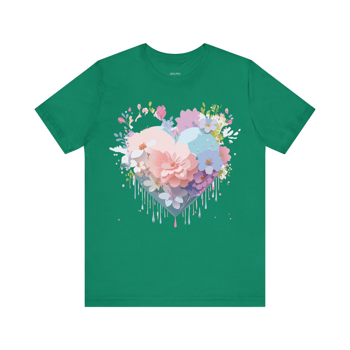 Valentine's Day Graphic Unisex Cotton Bella+Canvas Tee with Floral Art Design d111