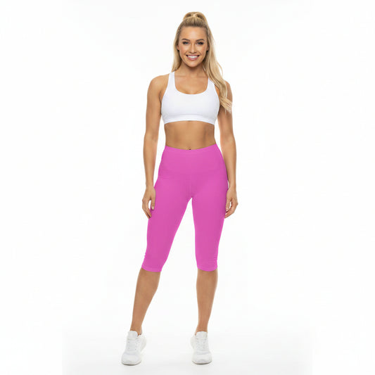 Bubblegum Fizz Pink Color Women's Brushed Suede Poly Span Casual Capri Leggings XS-2XL