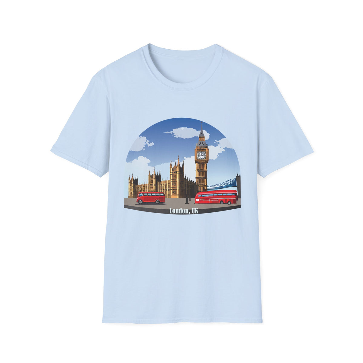London Skyline Big Ben Illustration T-Shirt | Double Decker Bus, Bridge