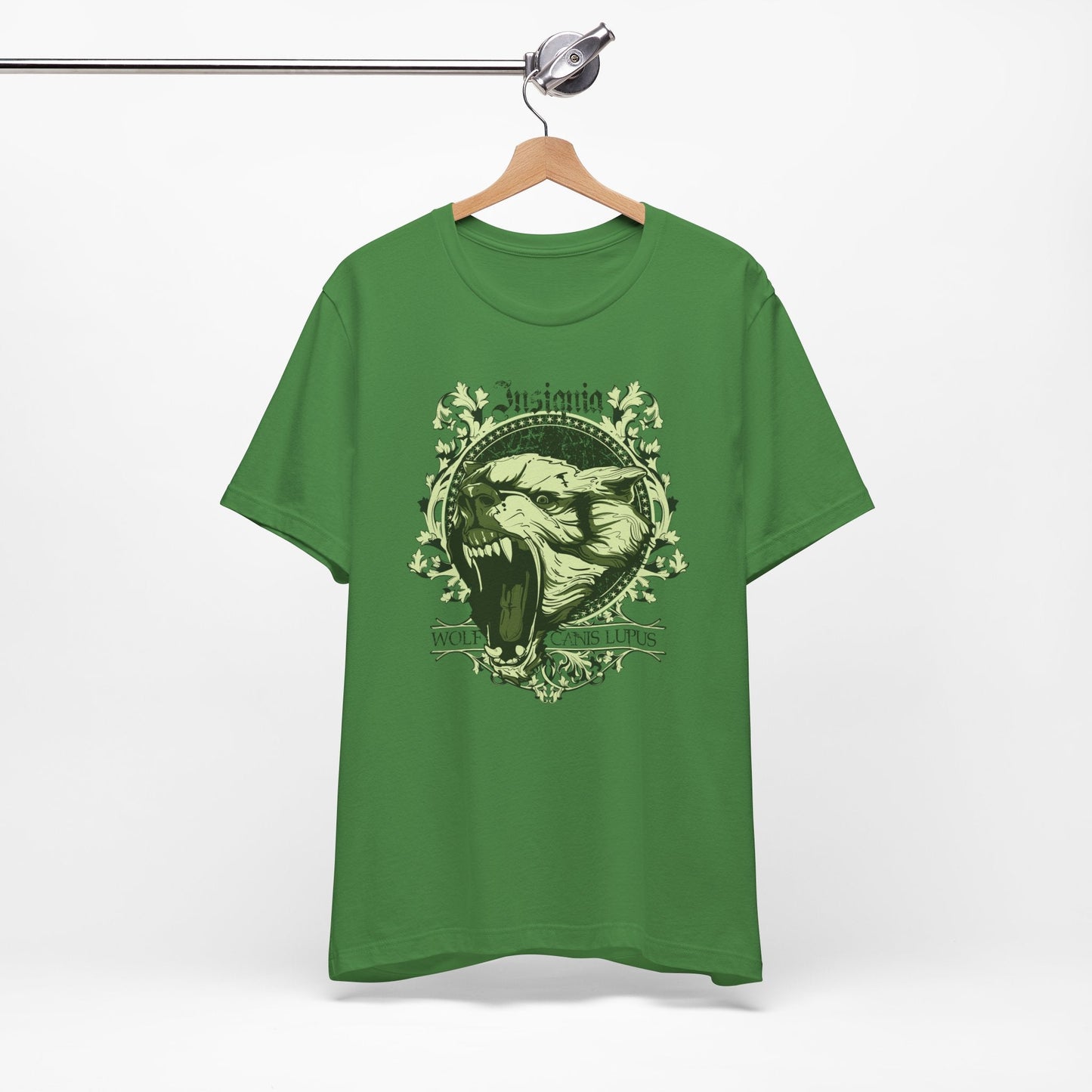 Howling Wolf Skull Tee Gothic Vintage Crest, Green Graphic Shirt Art-54