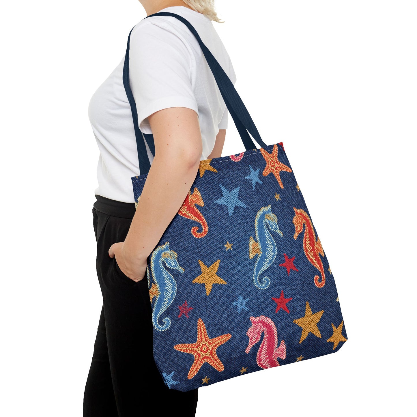Denim Fabric Imitation Print Unisex Canvas Bag Poly Spun 3 Sizes Tote Bag 182-19