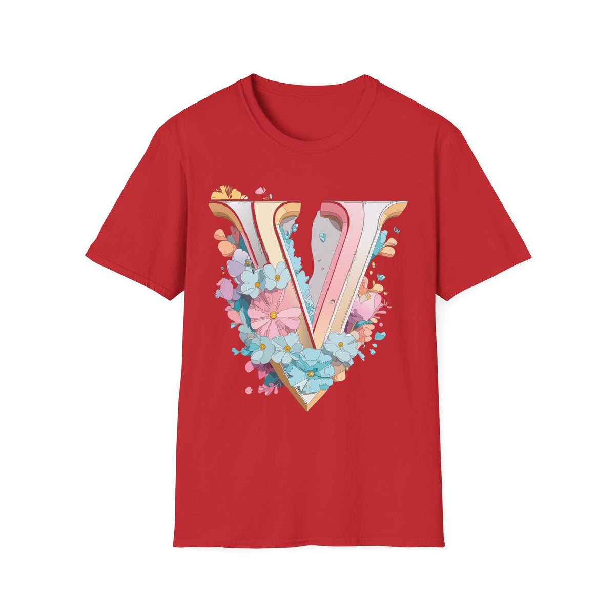 Floral Letter V T-Shirt | Pastel Vintage Monogram Tee