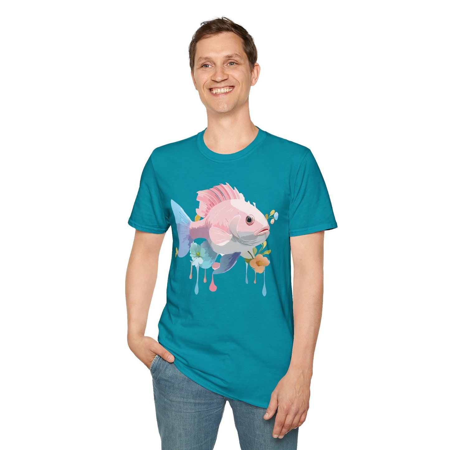 Fish Art Design Shirt Unisex Graphic Tee With Fish Illustration Gildan Softstyle 64000