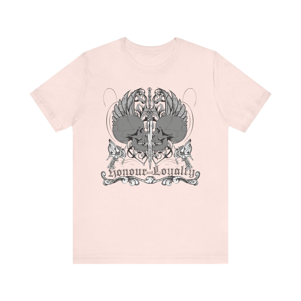 Honor Loyalty crest tee Gothic heraldry skulls wings emblem Unisex Cotton Art-48