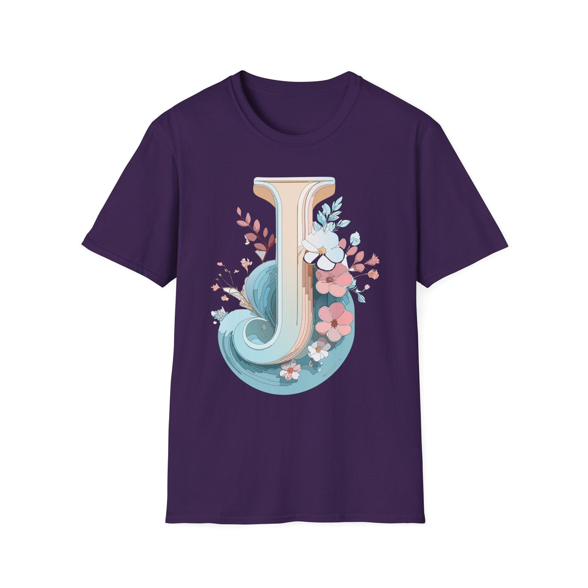 Floral Monogram J Letter T-Shirt | Vintage Botanical Initial