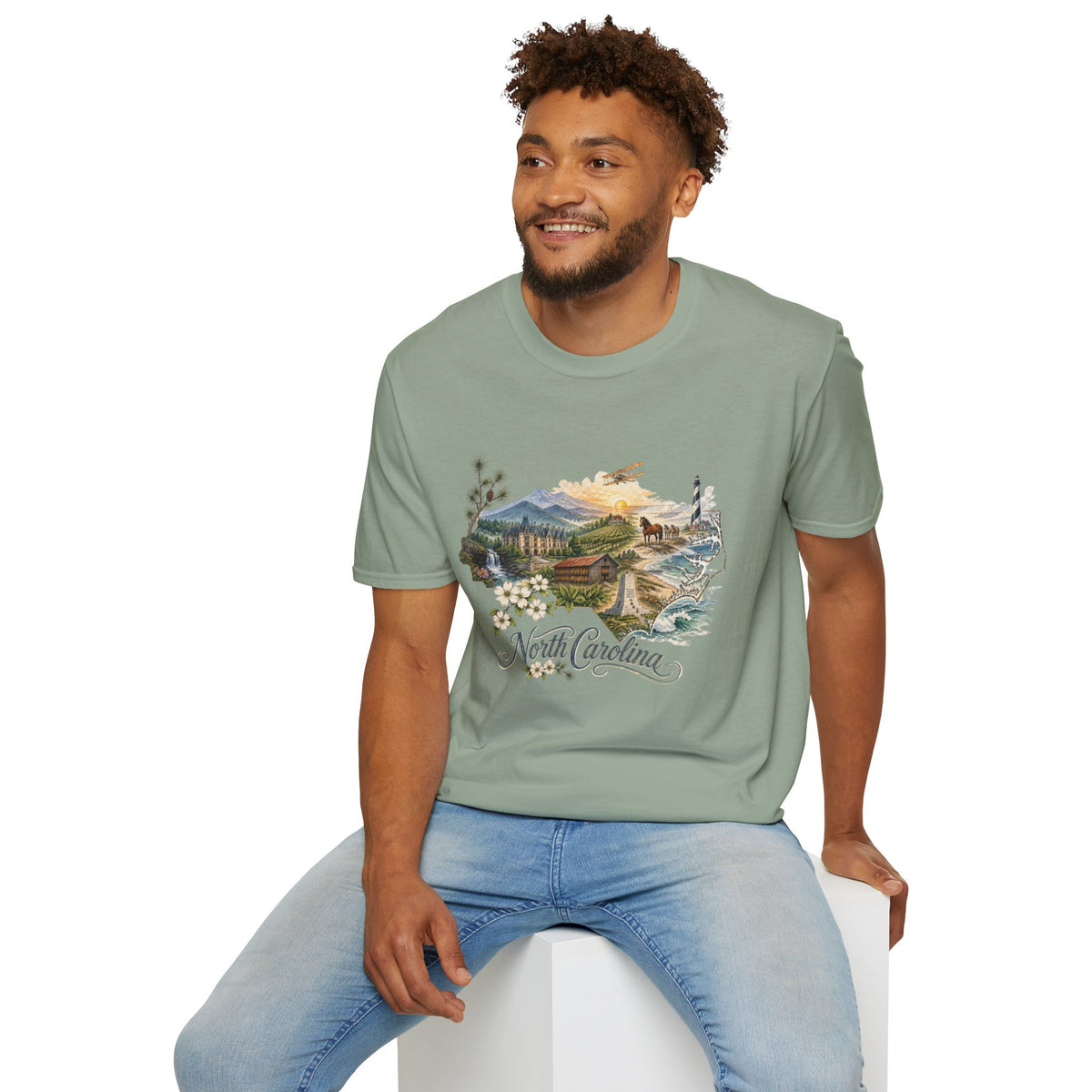 North Carolina State Travel Tourist Graphic Design Unisex 100 Cotton Gildan T-Shirt