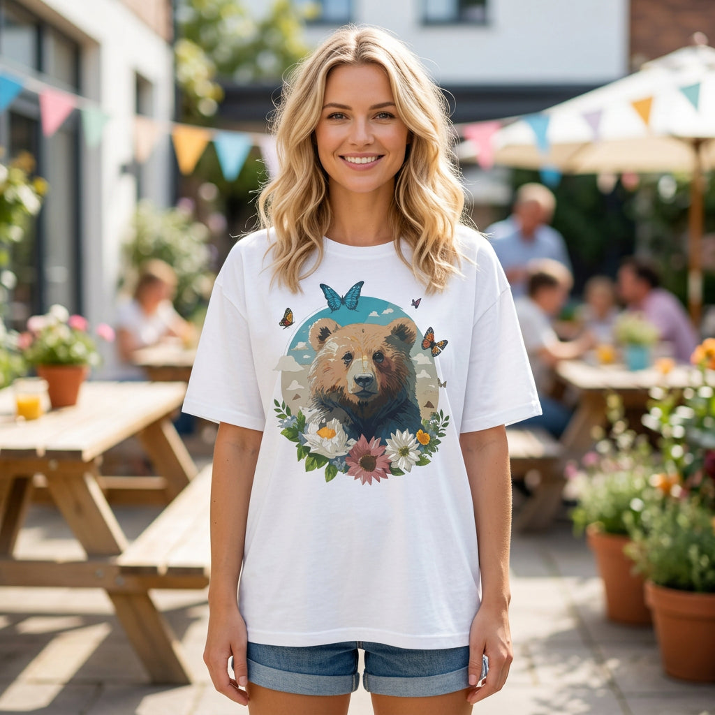 Floral Bear Wildlife Graphic Tee Unisex 100 Cotton Gildan T-Shirt