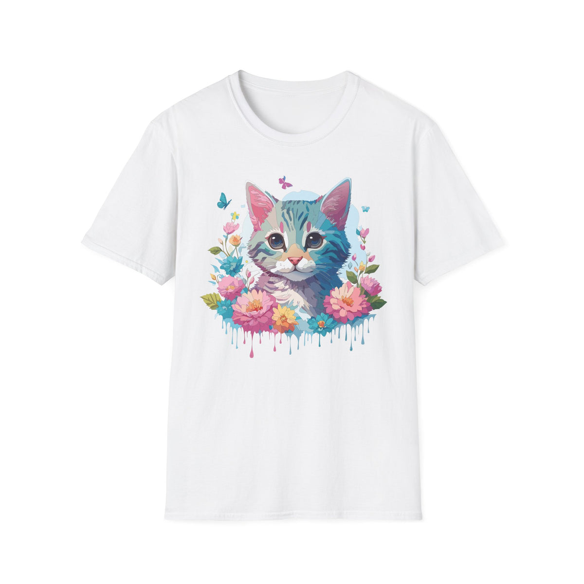 Watercolor Kitten Floral Tee | Cat Face T-Shirt, Spring Floral Design