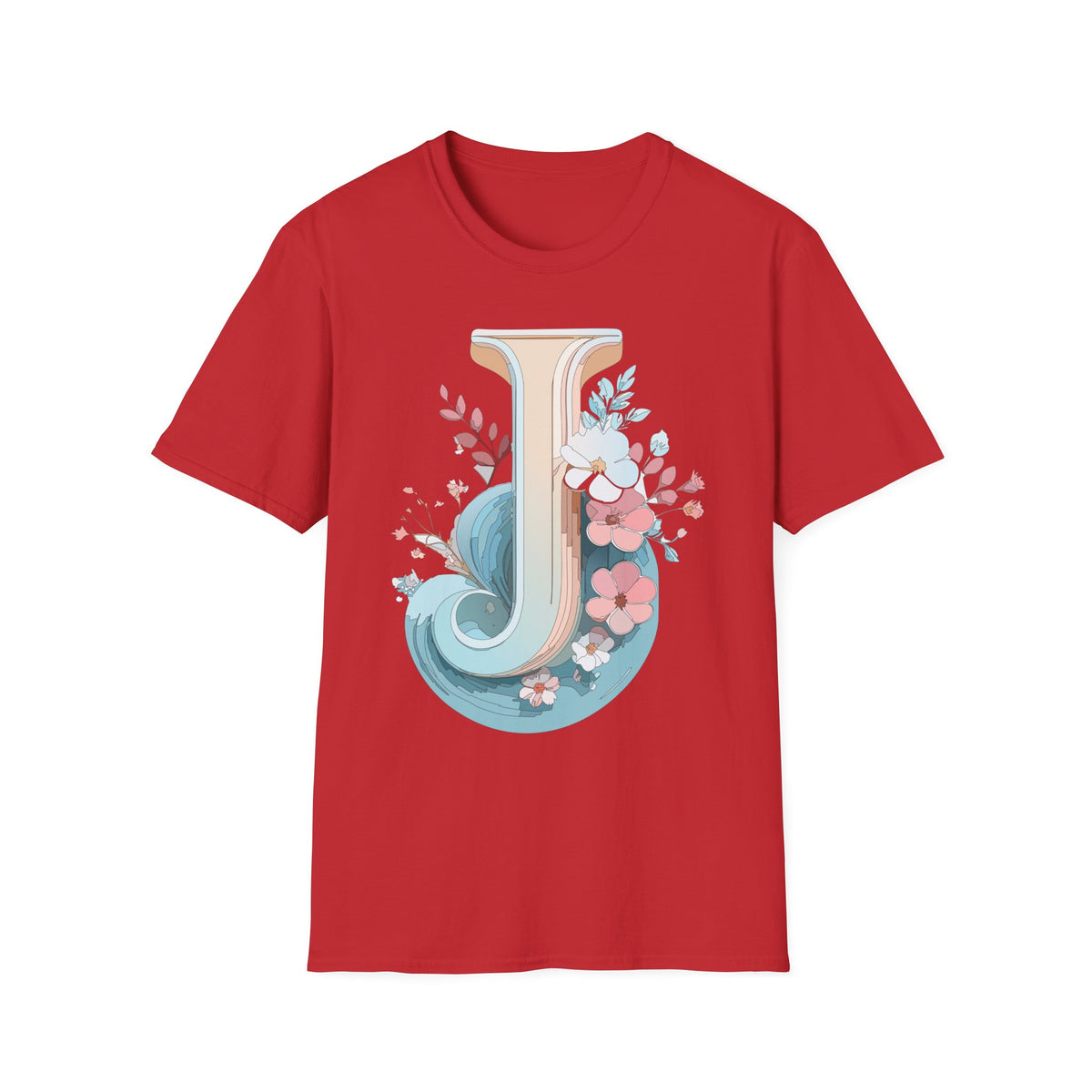 Floral Monogram J Letter T-Shirt | Vintage Botanical Initial