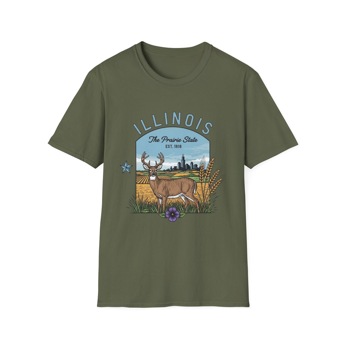 Illinois Deer T-Shirt — The Prairie State Wildlife Travel Tourist Graphic Tee Unisex 100 Cotton Gildan T-Shirt
