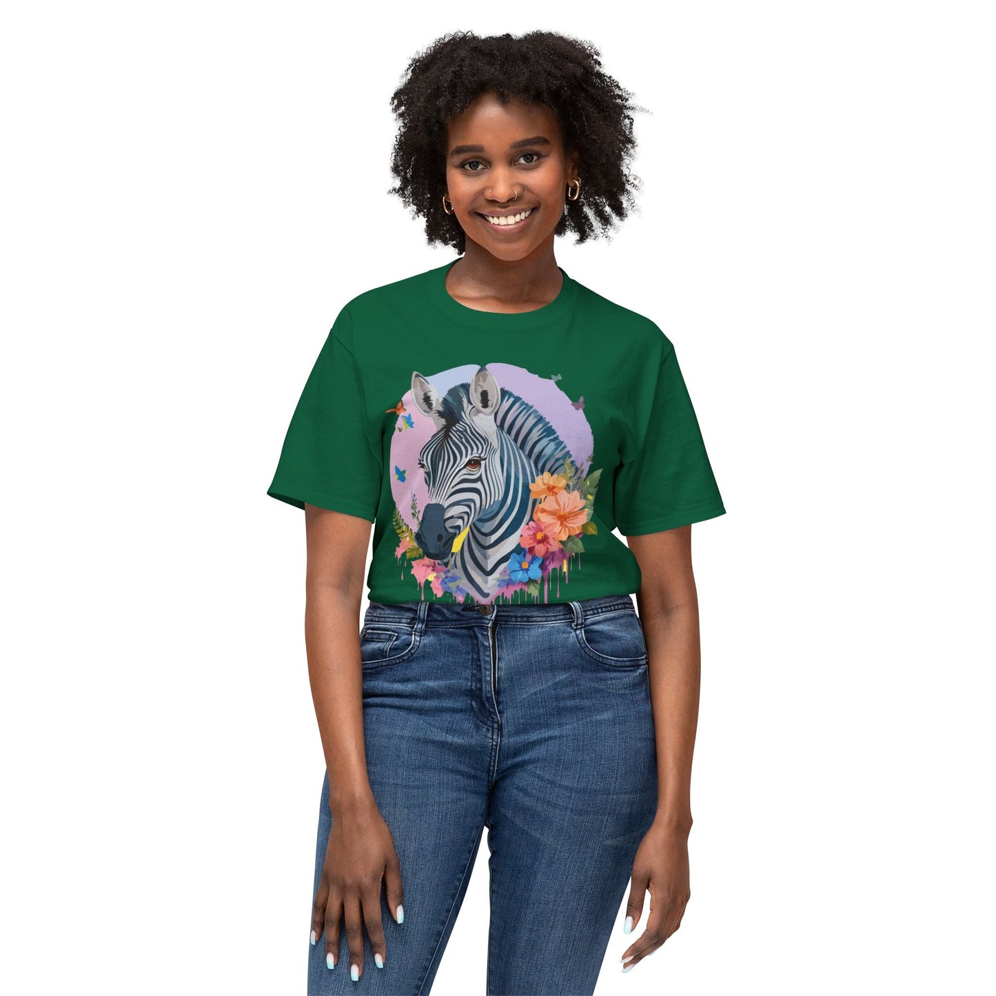 Unisex Zebra T Shirt With Art Print HD Cotton Vintage Zebra Tee Floral Design Graphic Tee