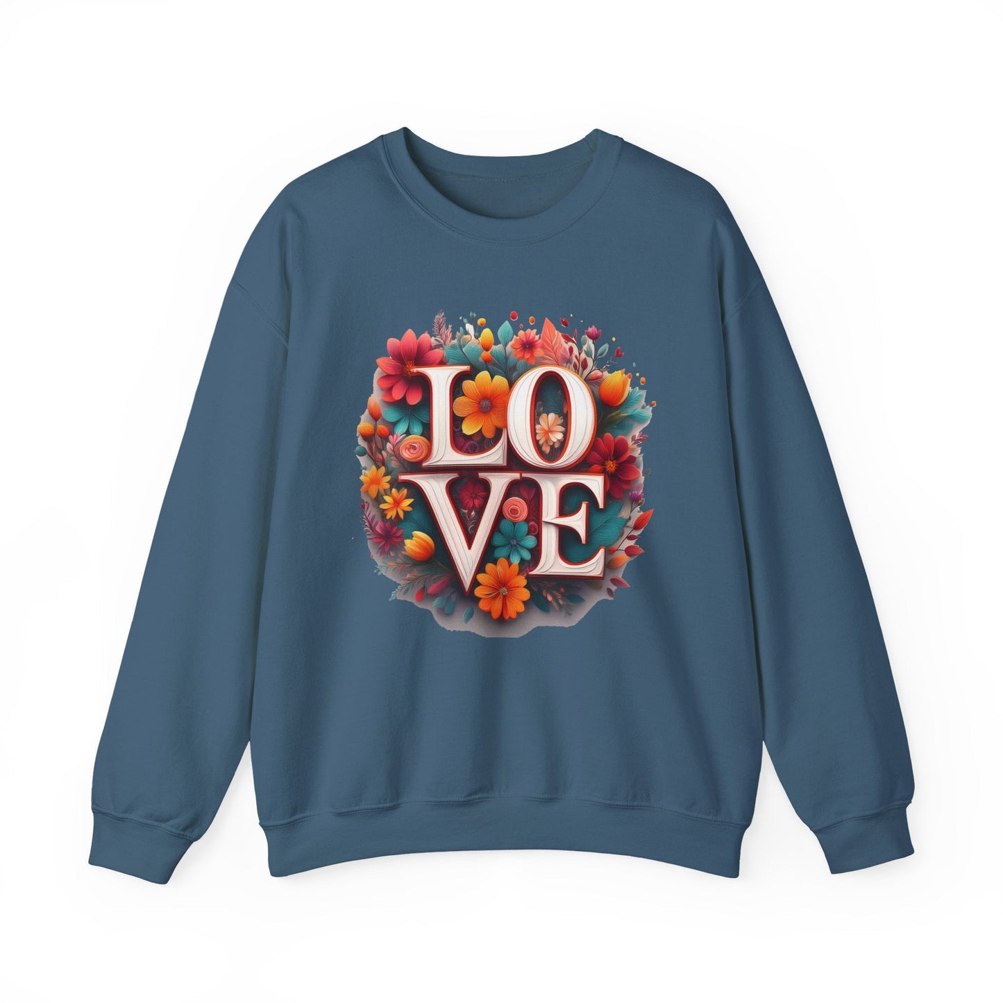 Floral Love Valentines Day Sweatshirt Unisex Heavy Blend Crewneck 50/50 Cotton Polyester Gildan 18000
