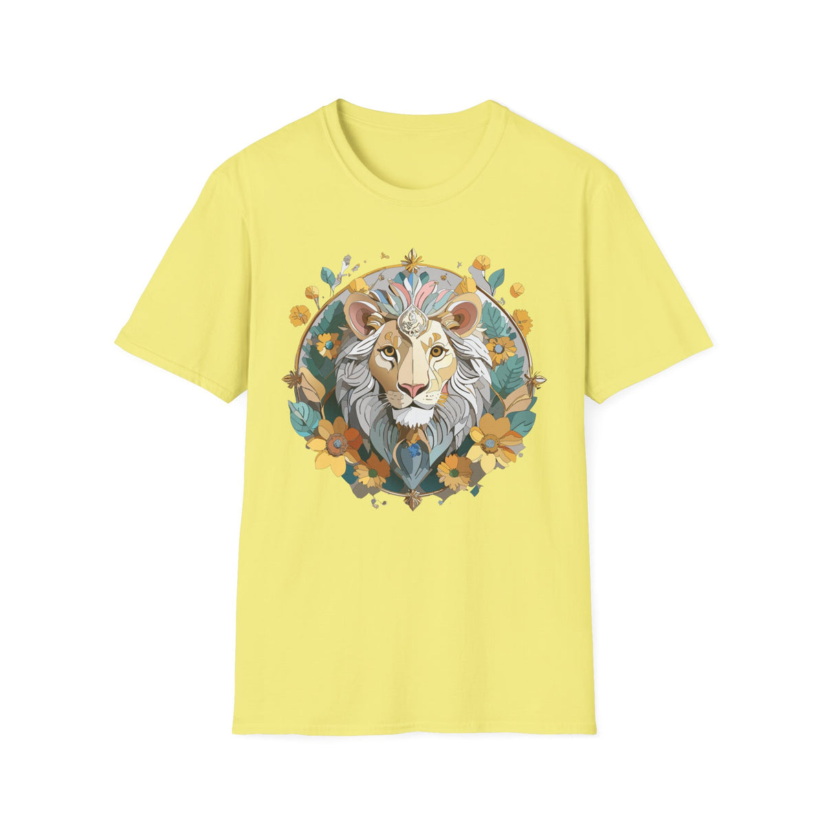 Floral Lion Illustration T-Shirt | Botanical Mane Tee