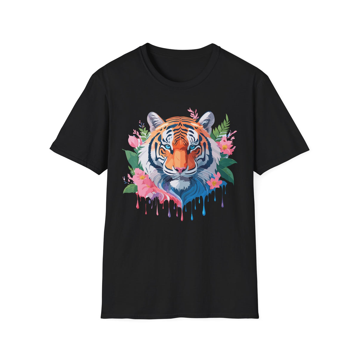 Floral Tiger Head T-Shirt | Watercolor Tiger Face with Flowers