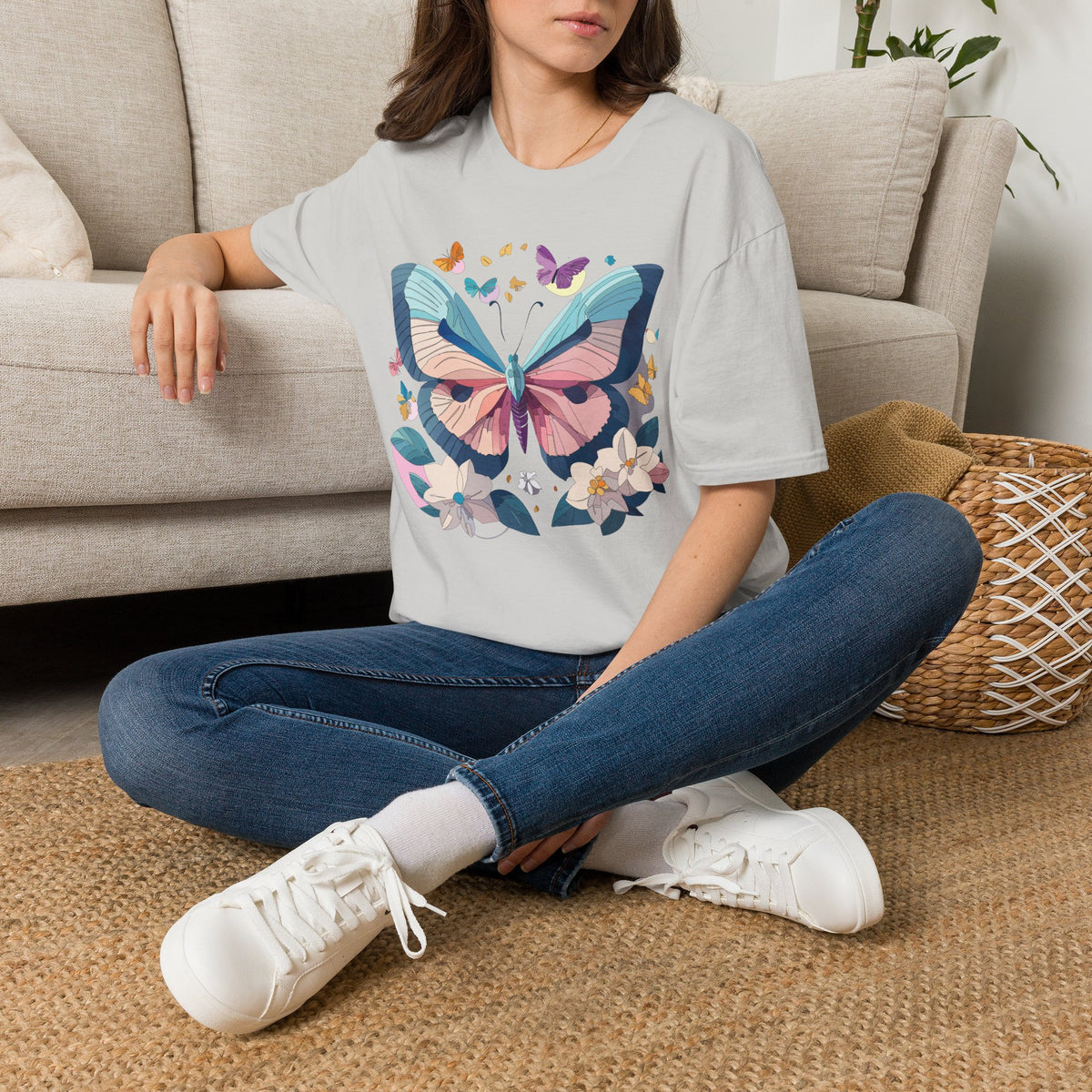 Pastel Butterfly Floral Moths Graphic Design Unisex 100 Cotton Gildan T-Shirt