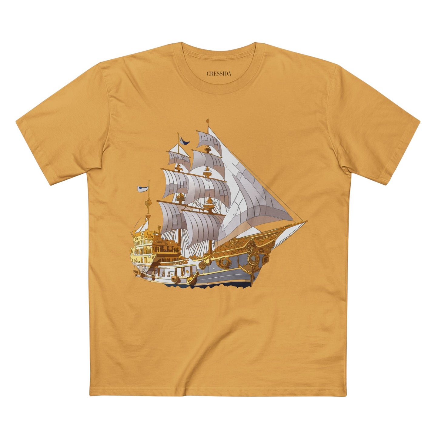 Ship Graphic Unisex 100 Cotton T-Shirt with Gold Frigate Art Design 10