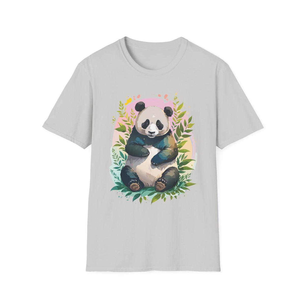 Cute Panda Illustration T-Shirt | Watercolor Bamboo Leaves Tee