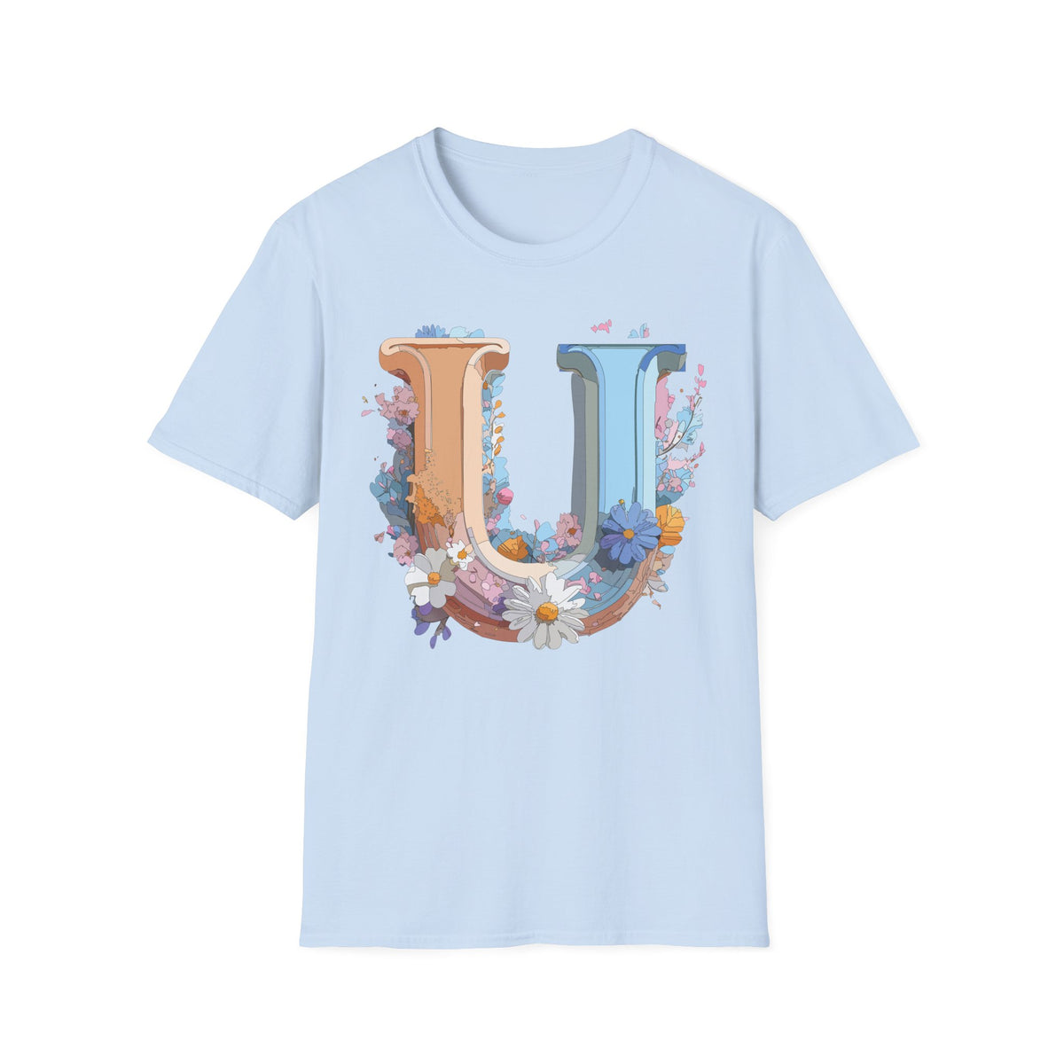 Floral Decorative Letter U T-Shirt | Initial Monogram Tee