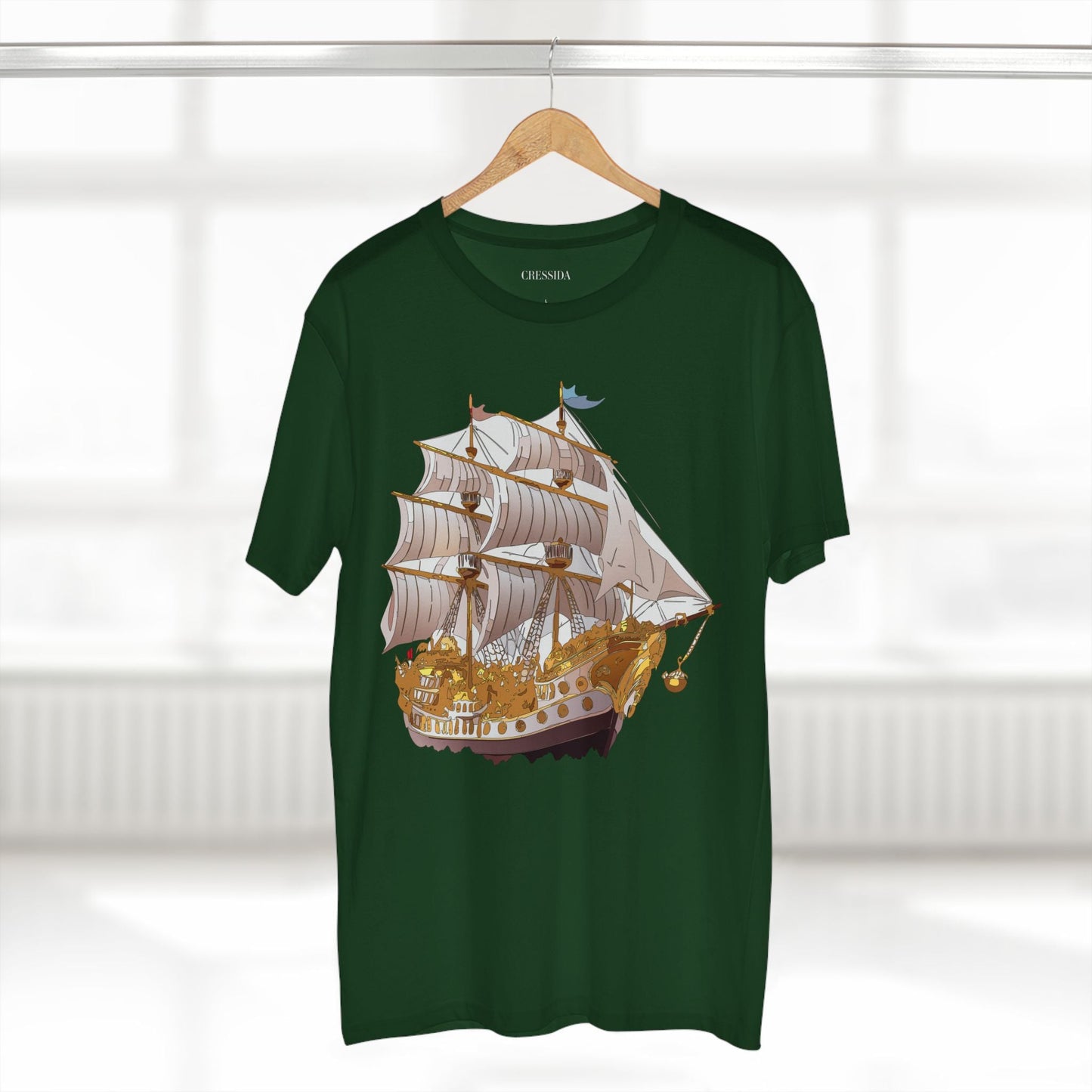 Ship Graphic Unisex 100 Cotton T-Shirt with Gold Frigate Art Design 11