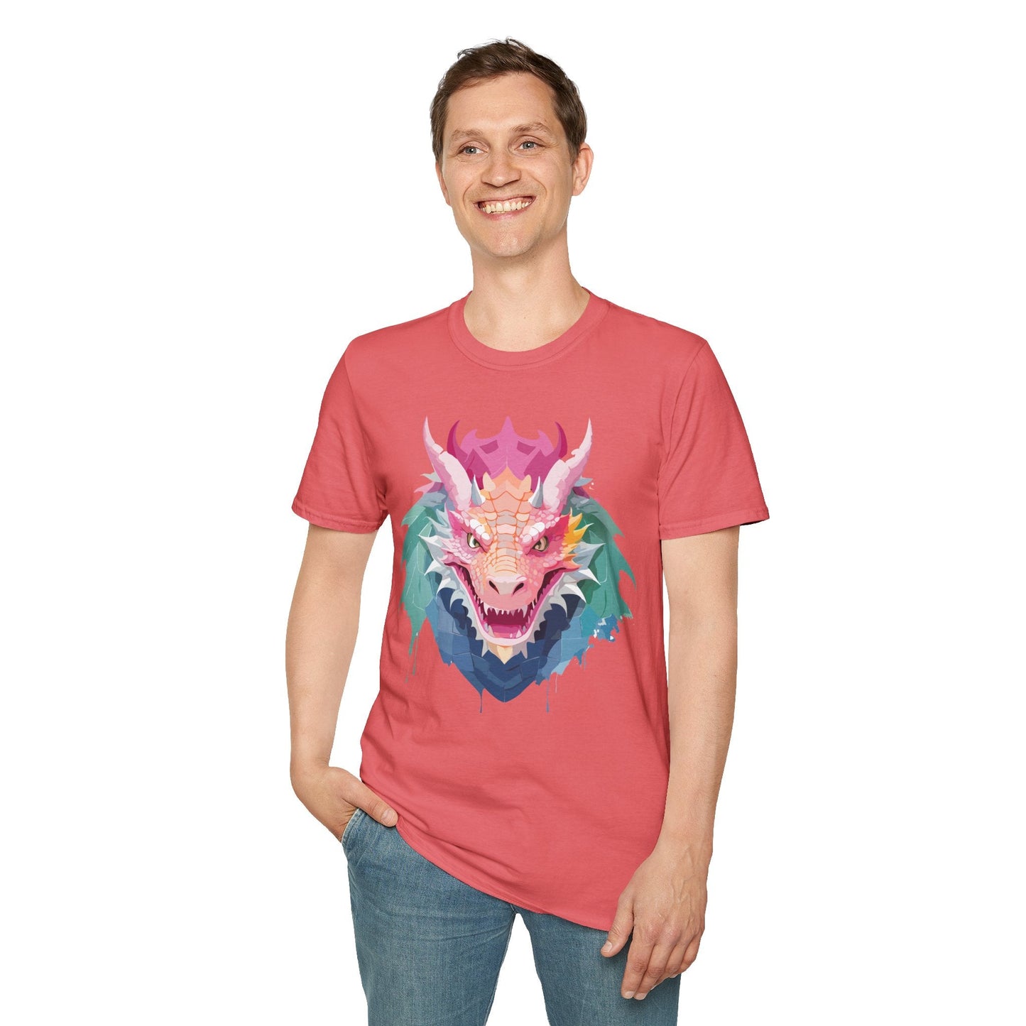 Dragon T Shirt Unisex Softstyle Cotton Tee With Animal Art Design Graphic Print Artwork