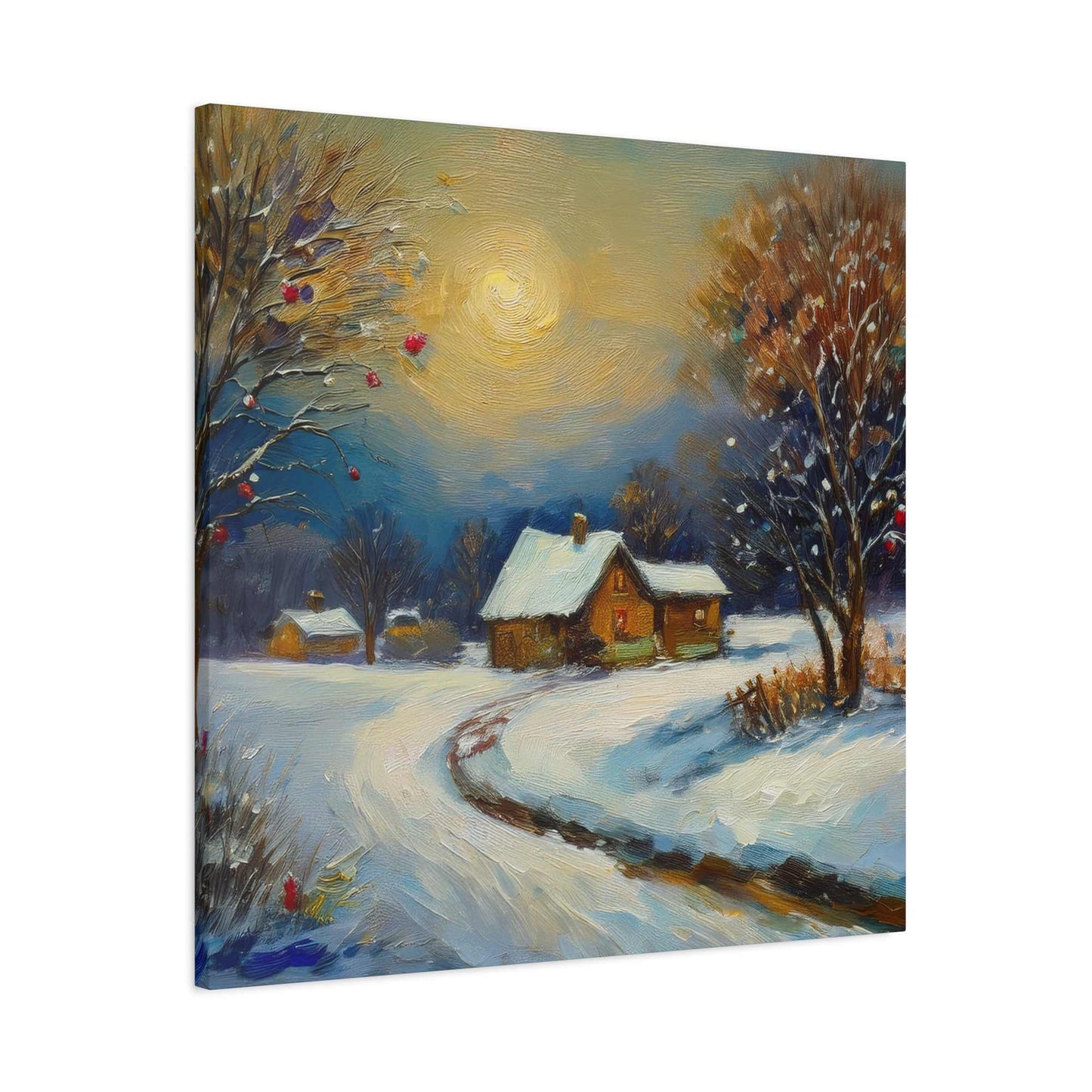 Countryside Winter Print Canvas, Oil Paint Print 20x20, 24x24, 30x30, 32x32, 36x36 Art Design Pine-Wood Inner Frame MC-112