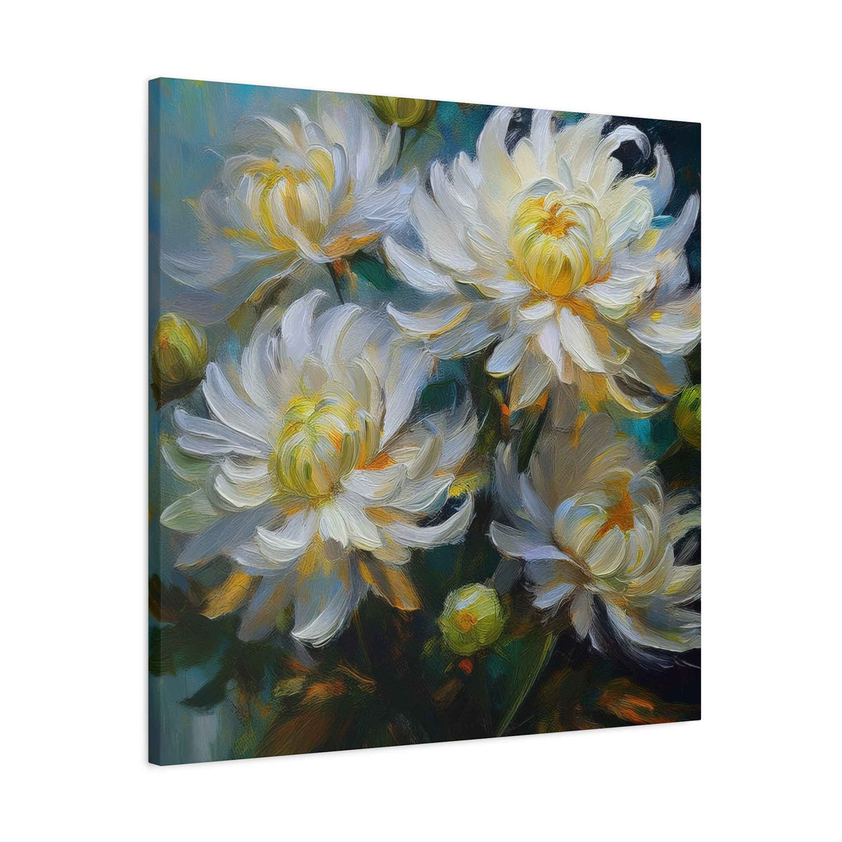 Chrysanthemums Print Canvas, Floral Oil Paint Print 20x20, 24x24, 30x30, 32x32, 36x36 Art Design Pine-Wood Inner Frame MC-159