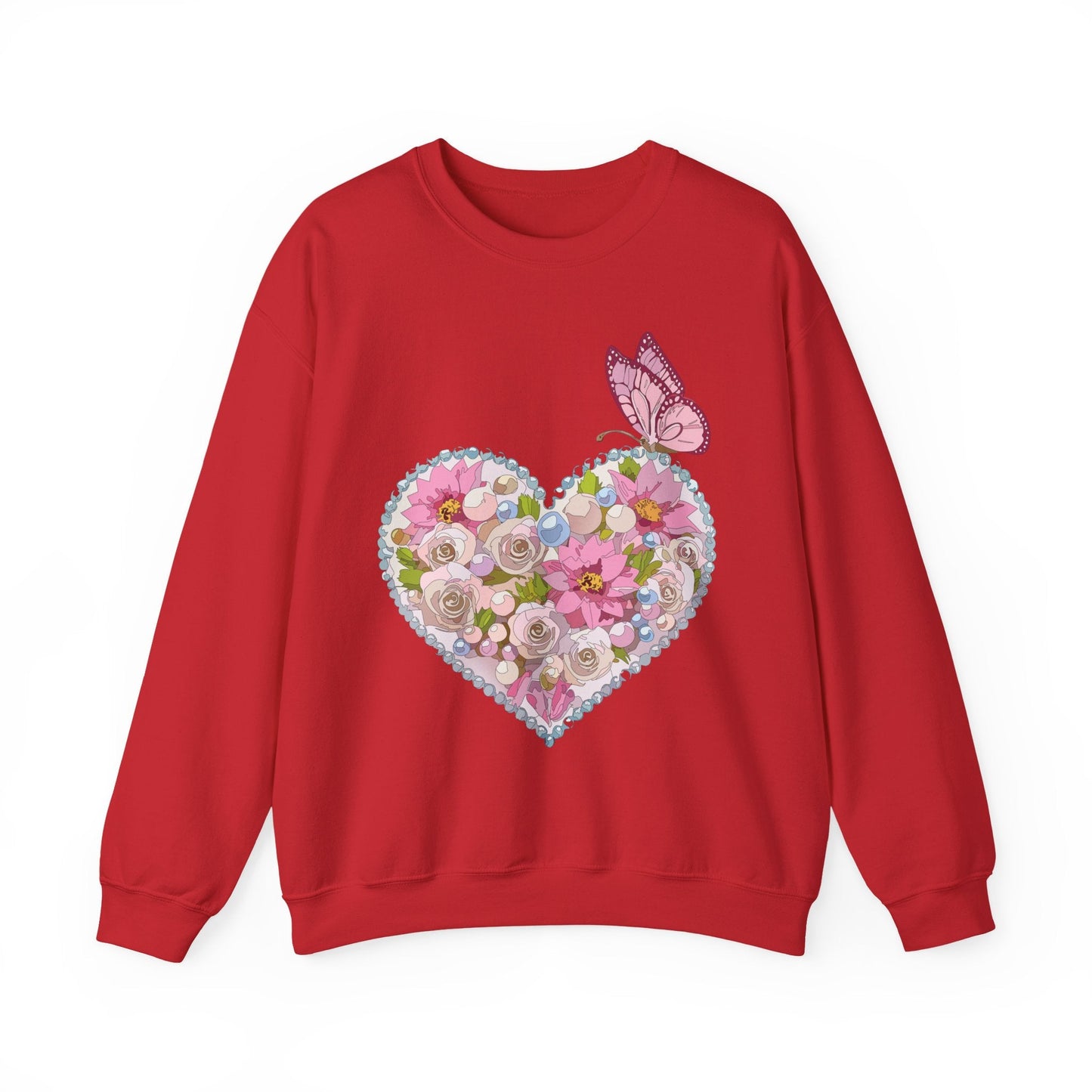 Floral Heart Sweatshirt Unisex Crewneck Valentines Day 50 50 Heavy Blend Gildan 18000