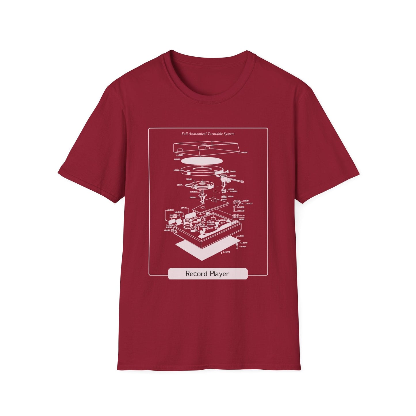 Record Player Blueprint T-Shirt Unisex Cotton Retro Vinyl Turntable Diagram Tee