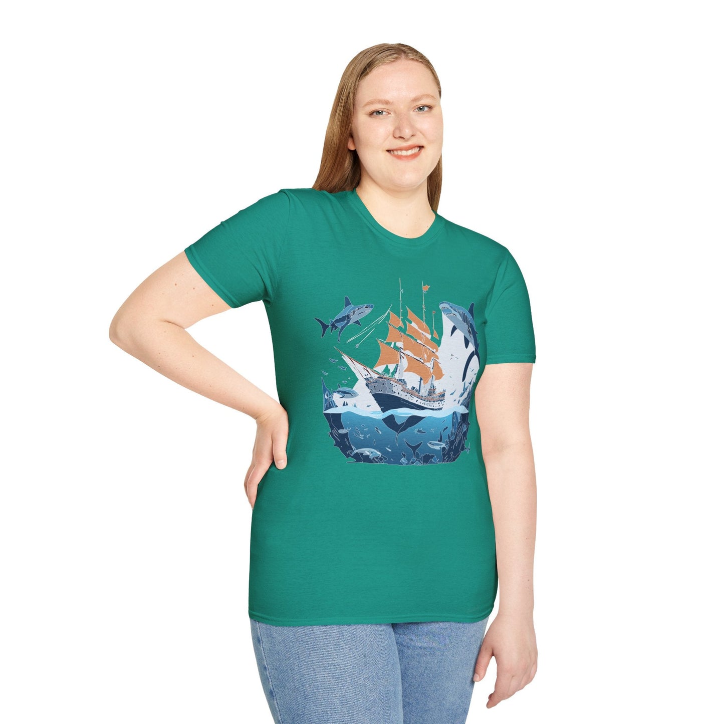 Ocean Tee Shirt Unisex Gildan Softstyle 64000 Ring Spun Cotton Art Print Graphic Ocean Design