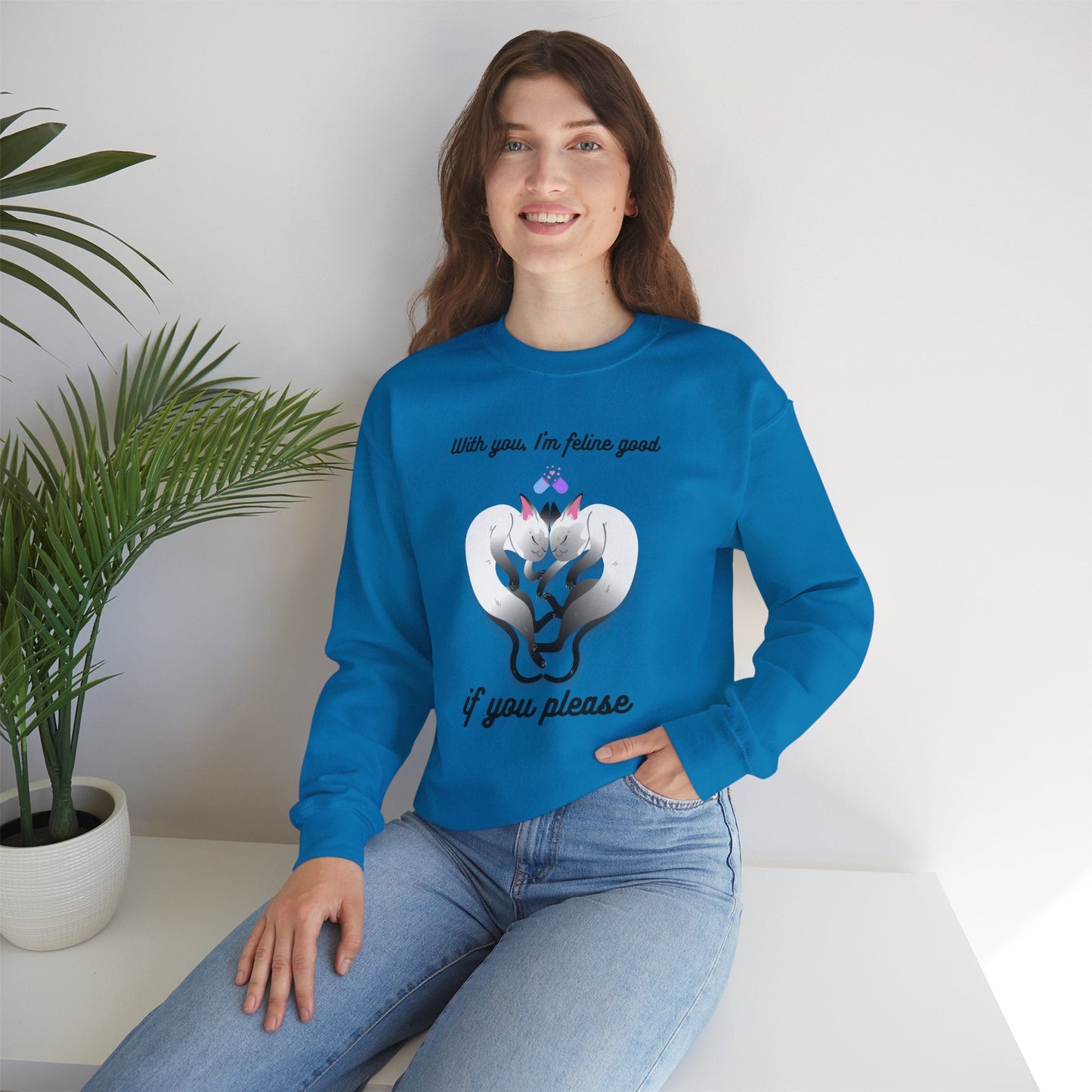 Double Cat Heart Sweatshirt Unisex Fifty Fifty Cotton Poly Valentines Day Sweatshirt