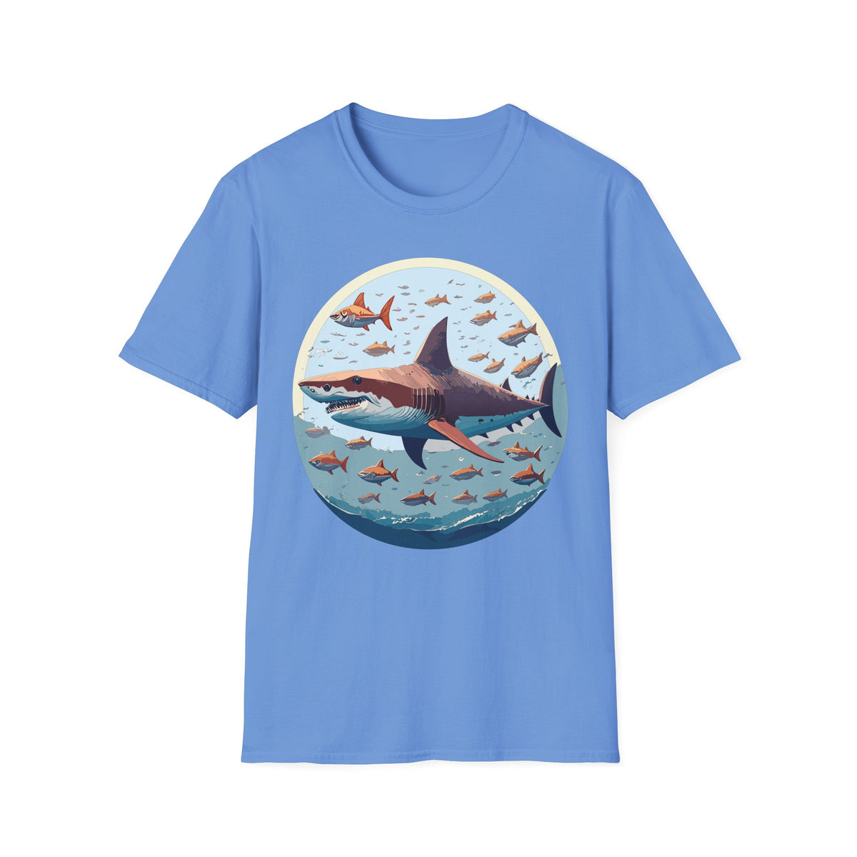Great White Shark Circle Illustration T-Shirt | Ocean Fish Scene