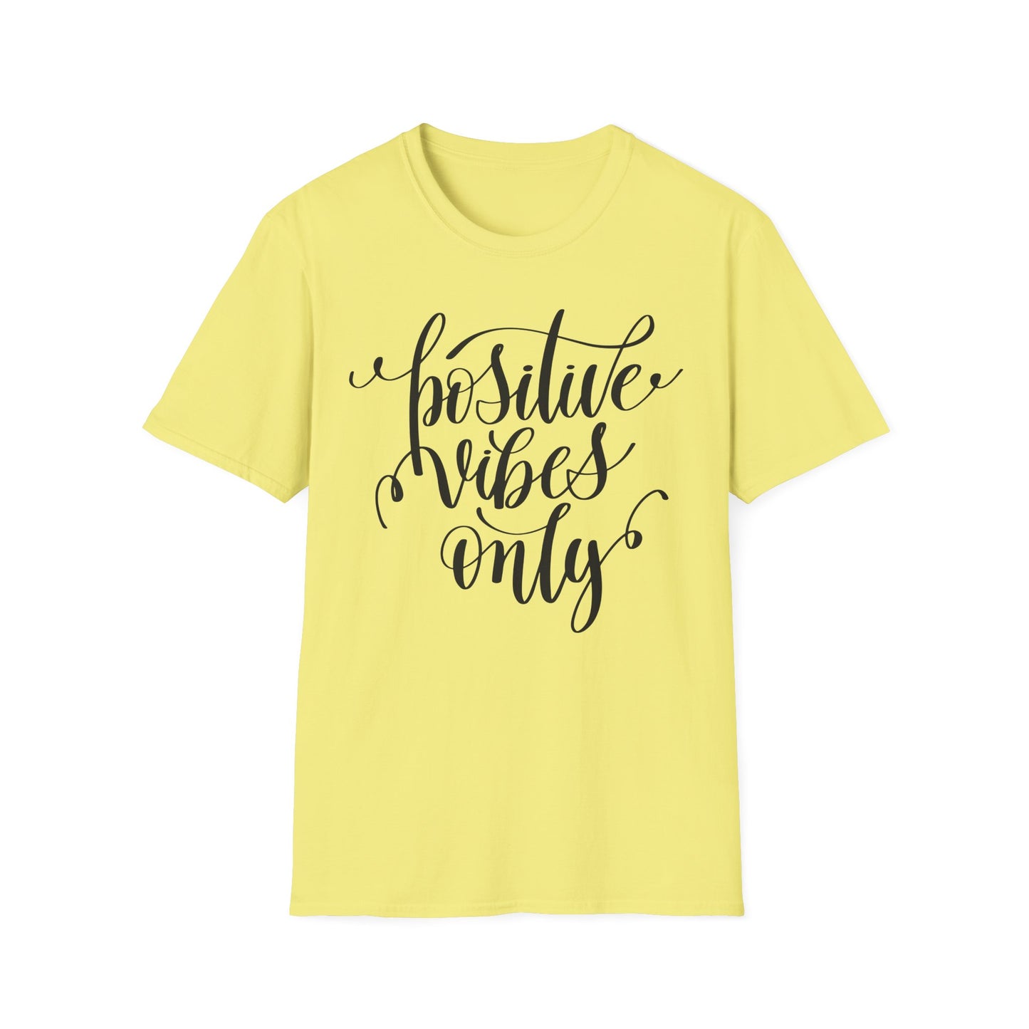 Positive Vibes Only T-Shirt Unisex Cotton Short Sleeves Handlettered Inspirational Tee