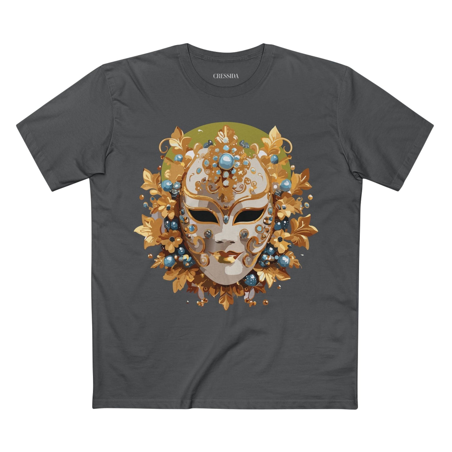 Carnival Mask Graphic T-Shirt Unisex 100 Cotton With Antique Gold Art Design Tee 8