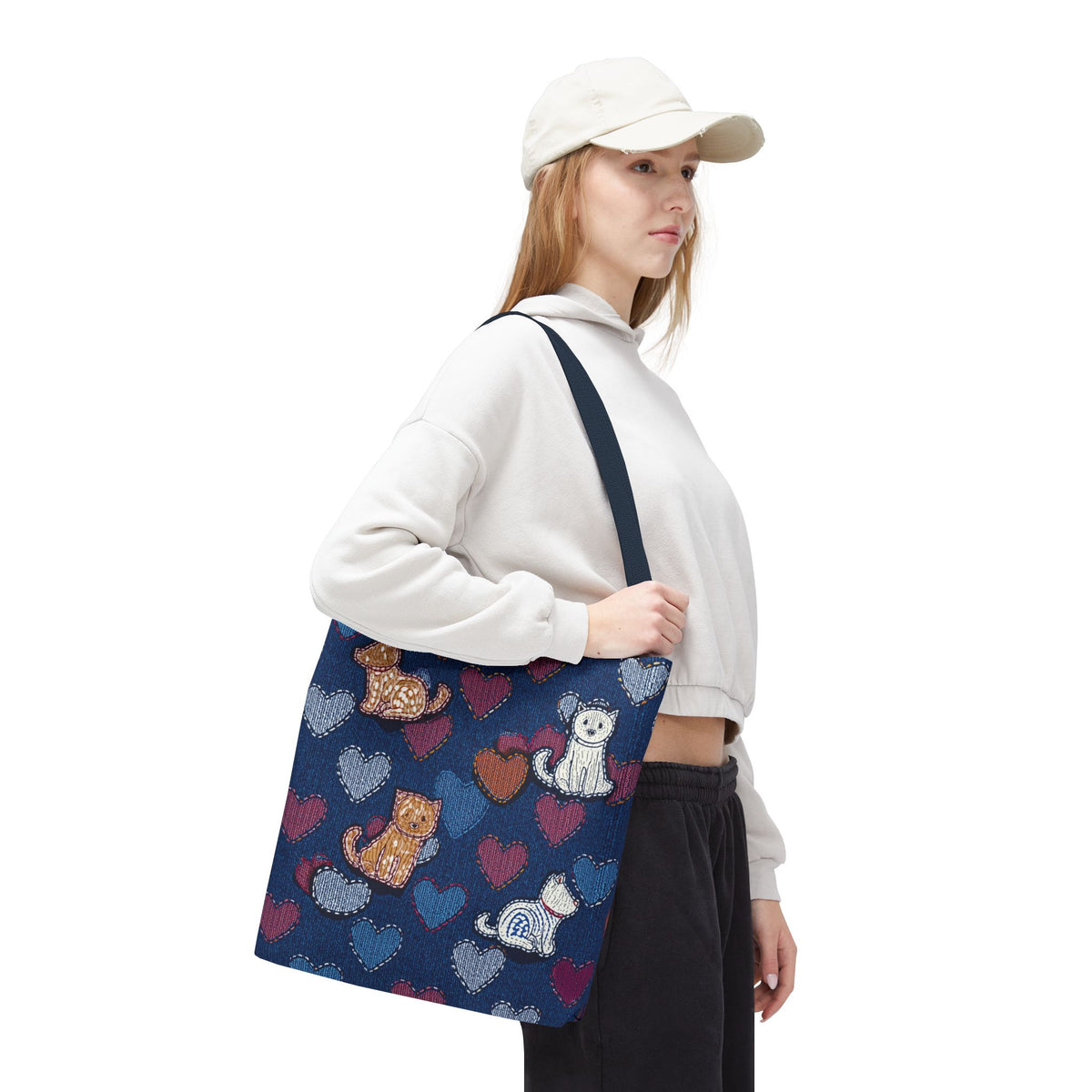 Love Day Graphic Design Denim Fabric Imitation Print Unisex Canvas Bag POLY 3 Sizes Tote Bag 201-3