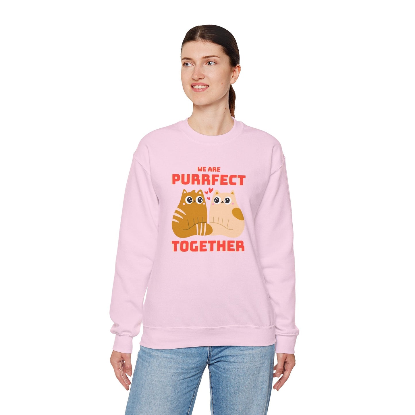 Cat Heart Sweatshirt Unisex 50/50 Cotton-Poly Blend Valentine Gift For Cat Lovers
