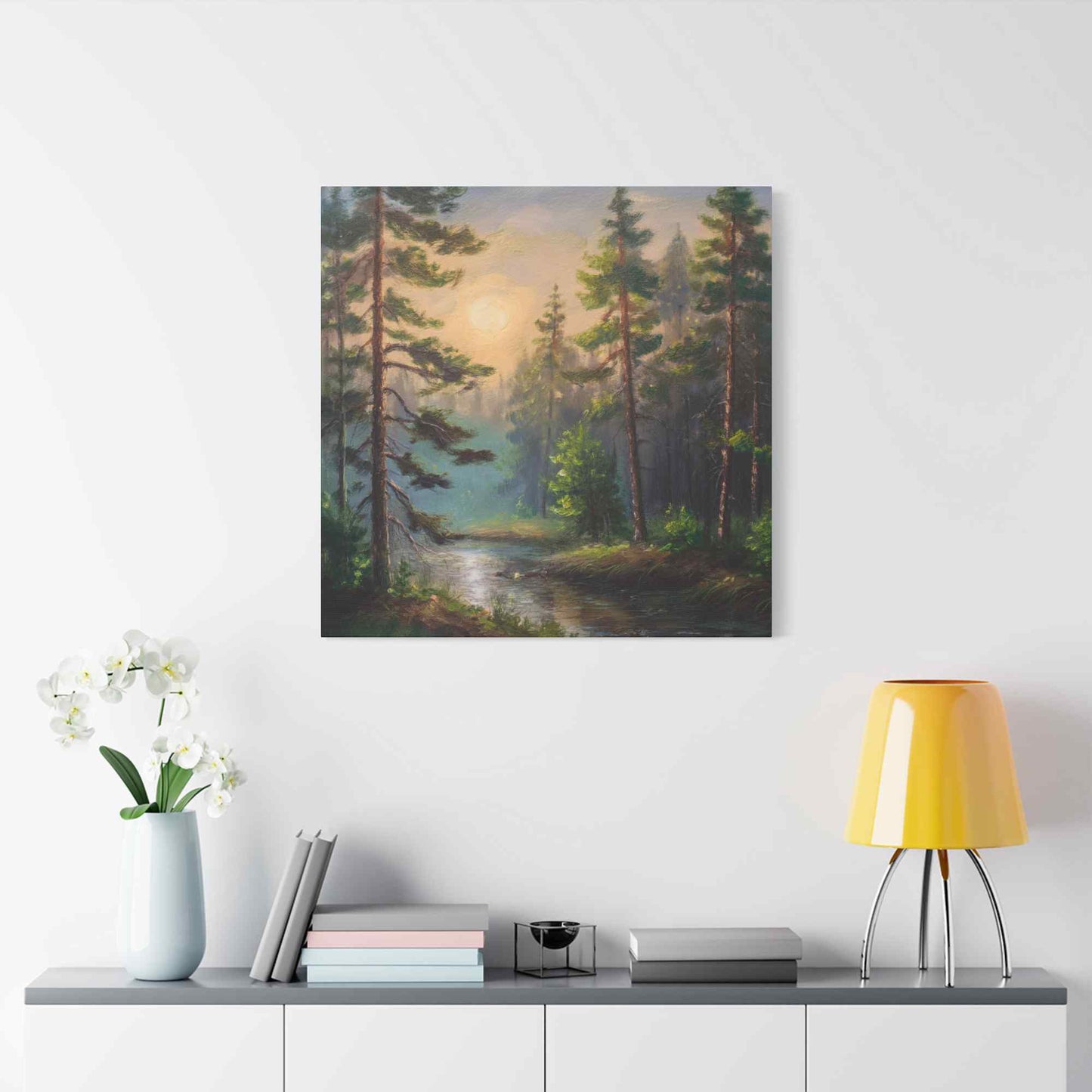 Forest Print Canvas, Trees Oil Paint Print 20x20, 24x24, 30x30, 32x32, 36x36 Art Design Print Pine-Wood Inner Frame MC-74
