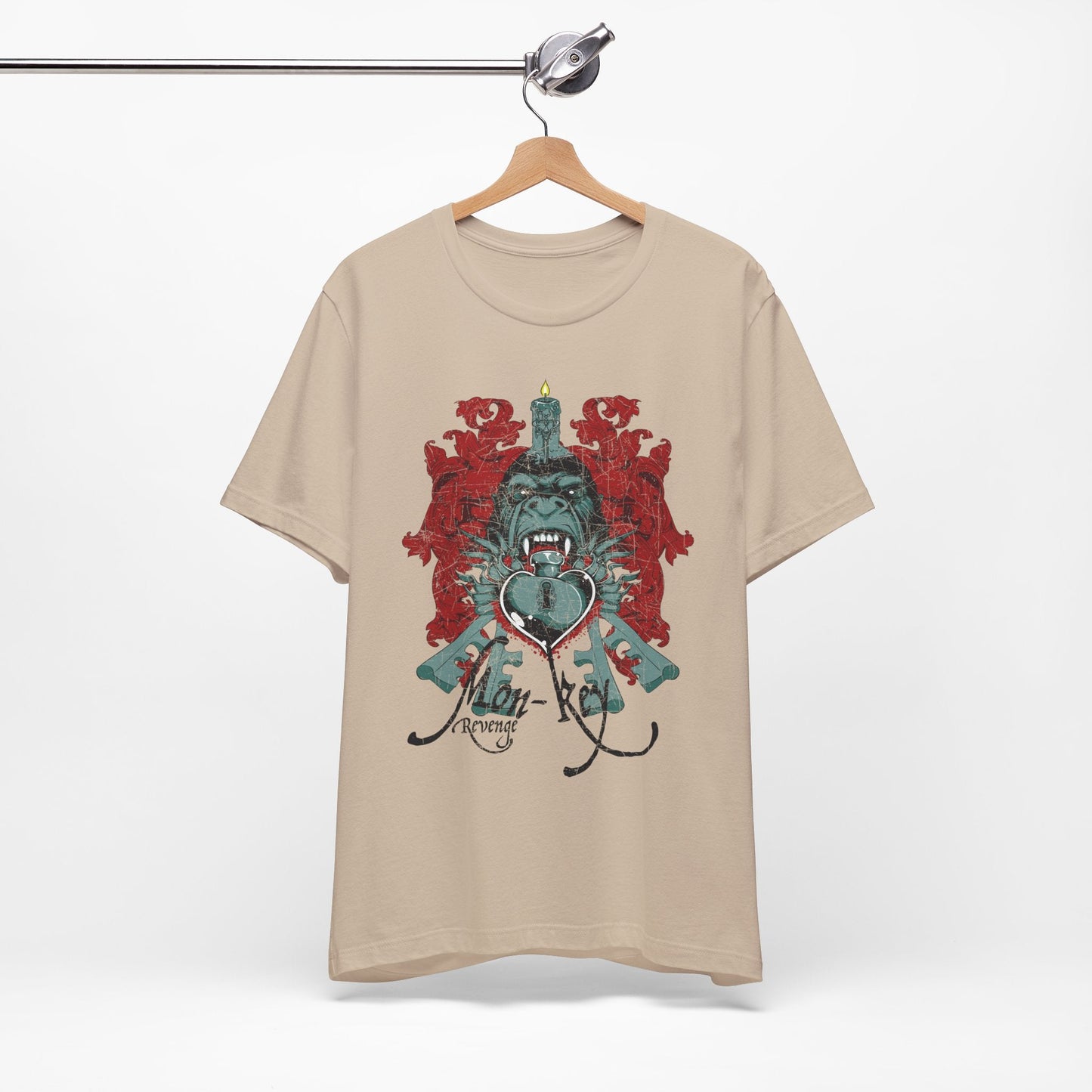 Gorilla Crest with Sword and Heart T-Shirt Heraldic Gothic Design Rock Band T-Shirt