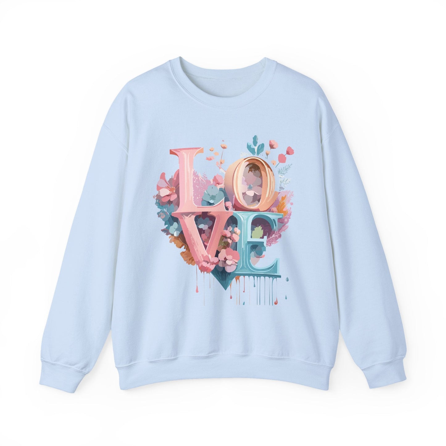 Floral Love Sweatshirt For Valentines Day Unisex Crewneck Fifty Fifty Cotton Polyester