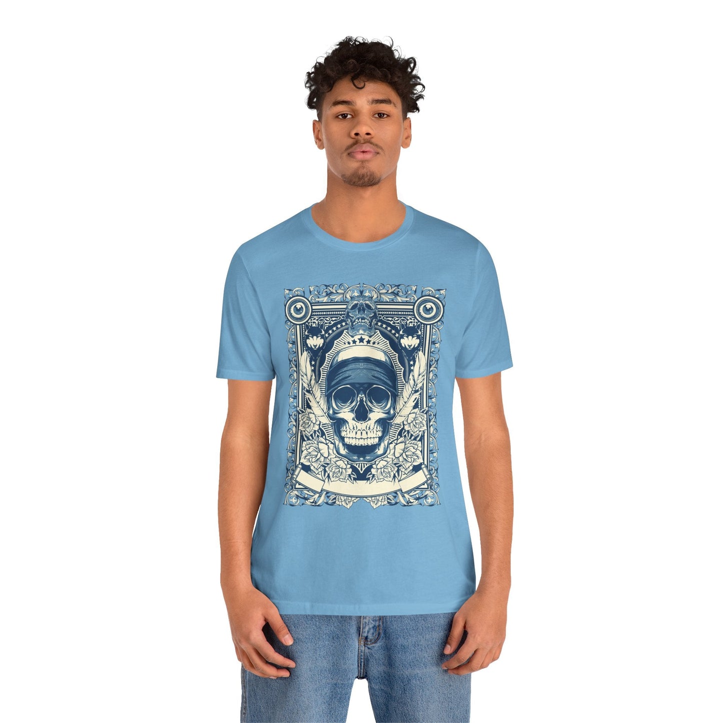 Skull Crown Graphic Tee Vintage Ornate Skull Illustration Rock Band T-Shirt